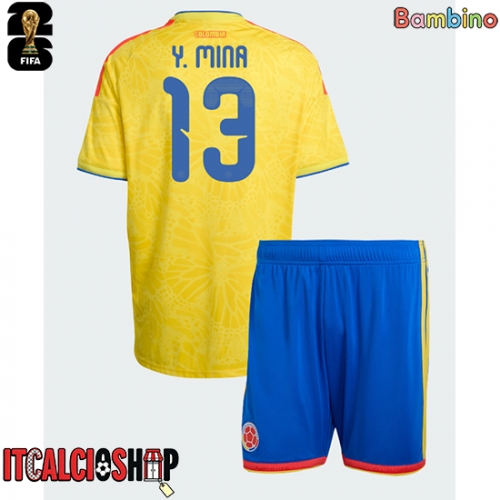 Colombia Yerry Mina #13 Prima Maglia Bambino Mondiali 2026 Manica Corta (+ Pantaloni corti)
